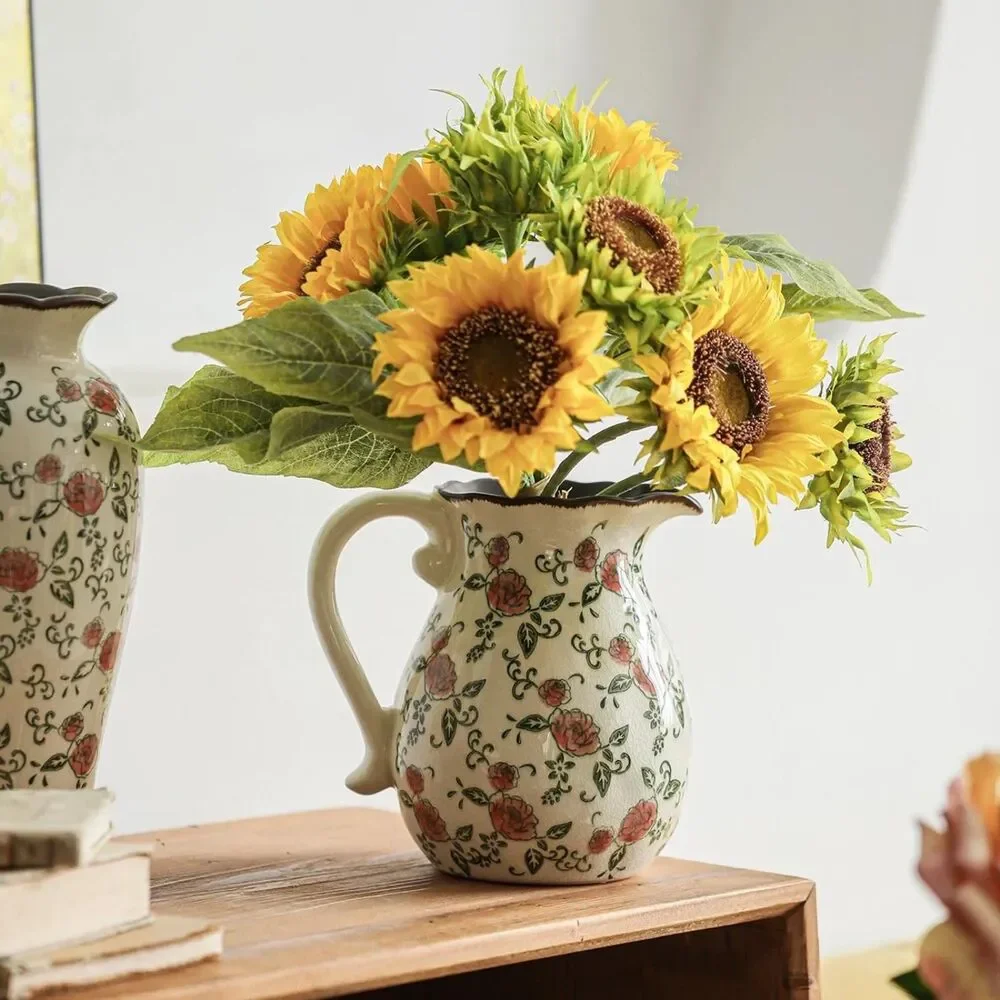 8.2 Inch Hand-Painted Roses With Ice Crackle Glaze Finish Vintage Ceramic Vase